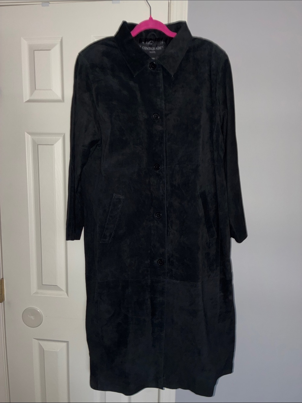 Women's Black Long Suede Trench Coat Size XL NWT - Picture 2 of 6
